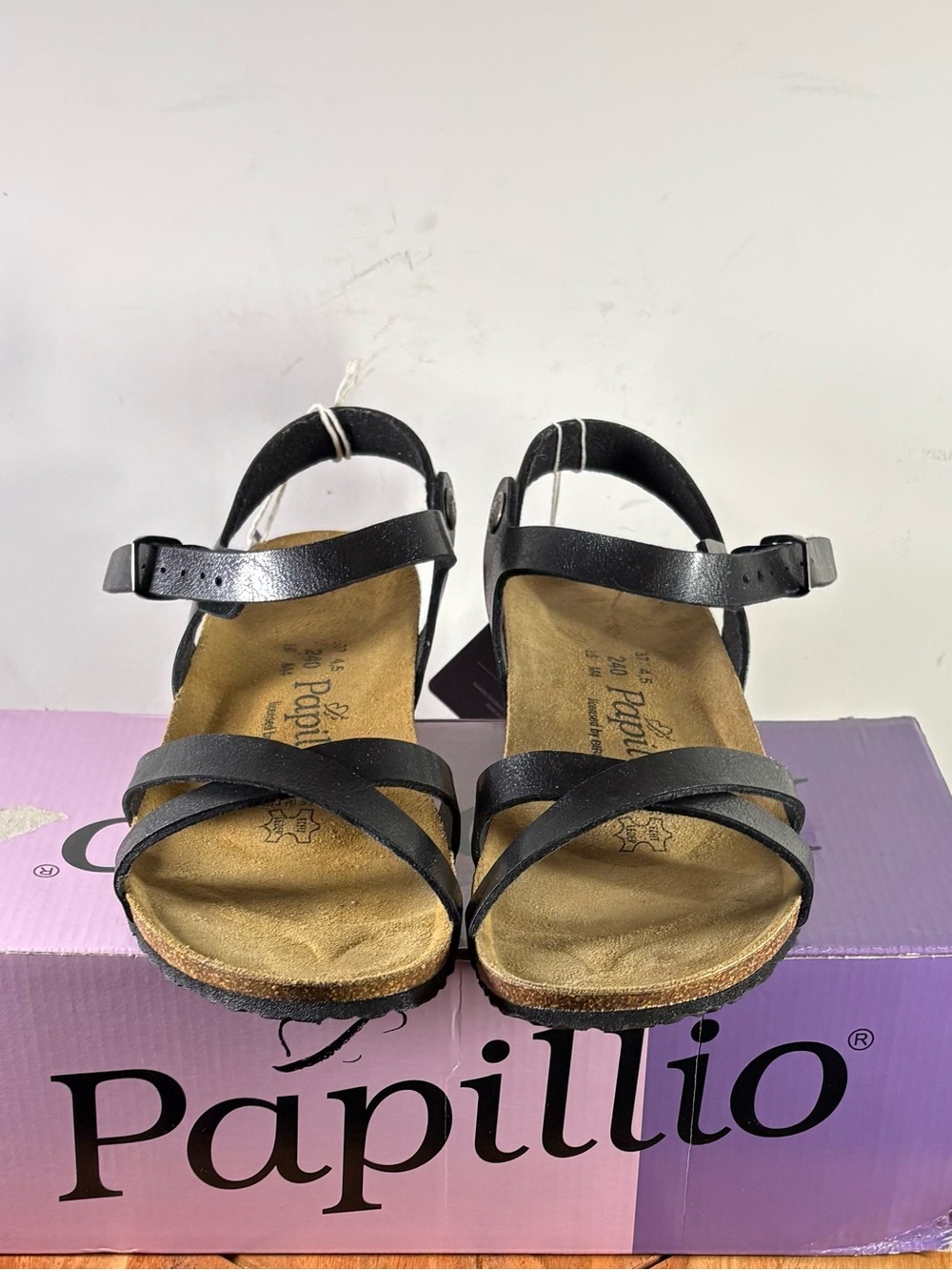 Papillio Black Leather Multi-Strap Ankle Sandals